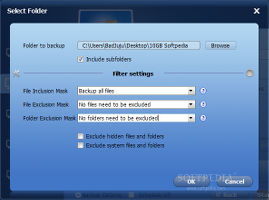 Showing the filter settings when backing up files and folders in AOMEI Backupper Standard